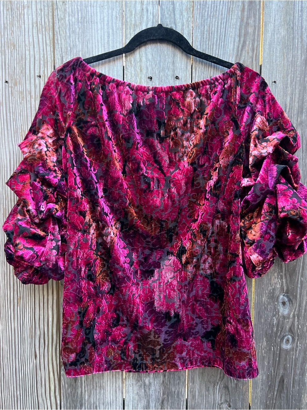 Coco Bianco Pink Ruffle Sleeve Blouse Burnout Velvet Top Women's Medium - Picture 9 of 10